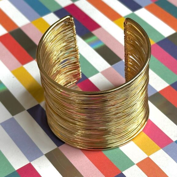 Wide Gold tone Wire  wide Wrap Cuff Bracelet - Picture 7 of 8